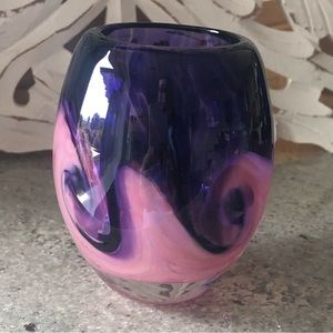 Art by Fire, Blown Glass T-light Candle Holder, Signed, 3.5"x 3", Excellent